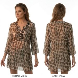 Chic Leopard Print Ruffled Tunic Top