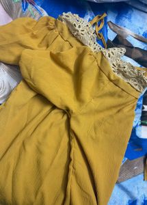 Mustard Yellow Lace Trim Blouse
