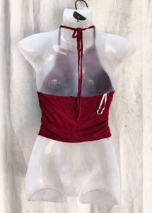 Maroon Halter Neck Crop Top
