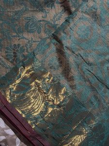 trendy Teal &amp; Gold Silk Saree
