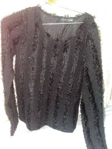 Cozy Black Shaggy Knit Sweater