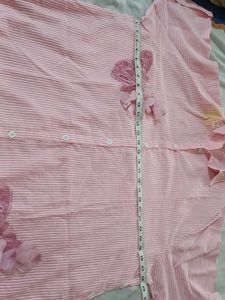 Pink Striped Shirt Dress with Butterfly Applique