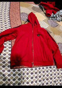 men or women Red Zip-Up Hoodie Jacket loose