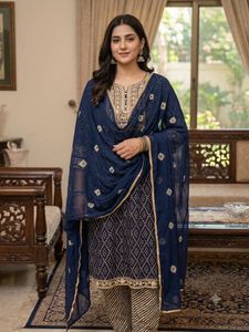 Elegant Navy Blue Kurta Set with Dupatta