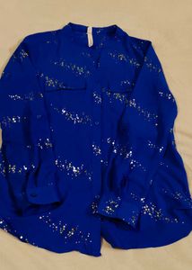 Sparkly Blue Button-Up Shirt