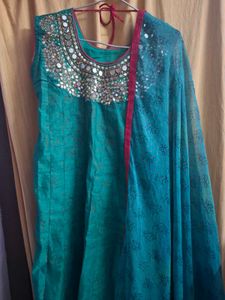 Embellished Teal Kurta with dupatta