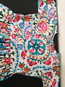 Boho Floral Lace Trim Mini Dress