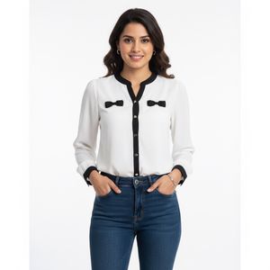 Chic White Blouse with Bow Detail