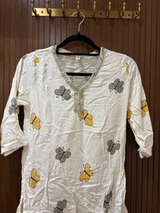 White Kurta with Butterfly Print