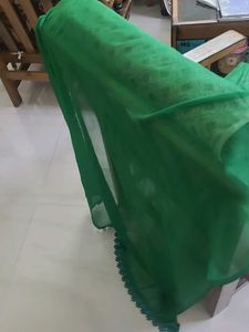 Elegant Green Dupatta with Lace Trim