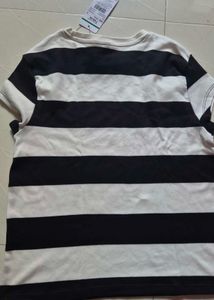 kids Black &amp; White Striped Cap Sleeve Tee