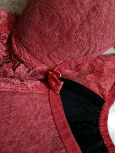 Red Lace Trim Bra