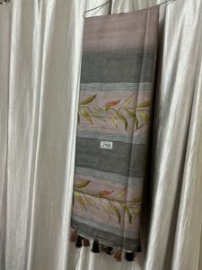 Elegant Grey Saree with Leaf Print