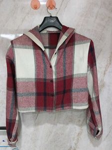 Plaid Cropped Hoodie Jacket