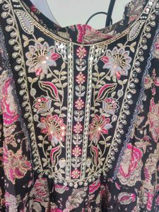 Beautiful Floral Print Kurta with Embellished Neck