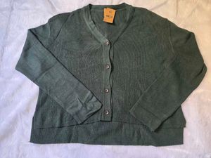 Dark Green V-Neck Button Cardigan