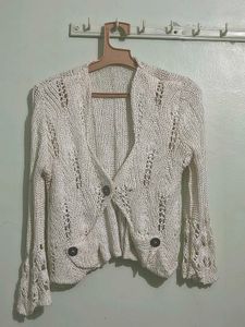 Cream Knit Cardigan with Buttons