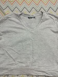 Grey Striped V-Neck T-Shirt