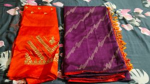 new purple sari with unstitched blouse