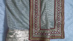 heavy Embroidered net saree with padded blouse