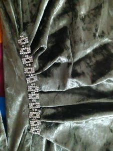 Olive Green Velvet Mini Wraplook Alike Dress