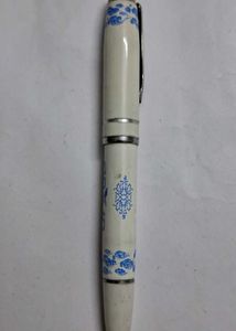 Stylish White Pen with Blue Accents