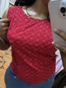Red Floral Embroidered Top (brand new)