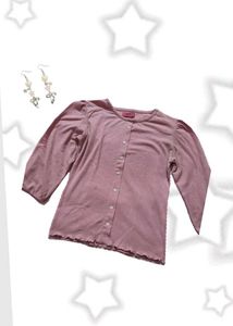 Dusty Pink Ribbed Button-Down Top -