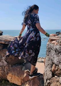 Navy Floral Print Midi Dress