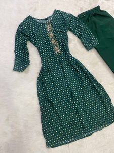 Dark Green Printed Kurti &amp; Pant Set