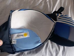 Blue &amp; White Striped Halter Bikini Top