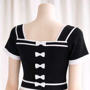 Cute Black & White Bow Detail Top