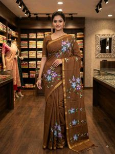 Brown Saree with Floral Print