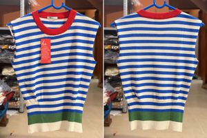 Blue & White Striped Sleeveless Top