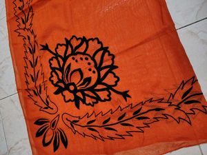 Orange scarf with Black Floral Print
