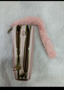 Pink Marble bag with Fur Accent