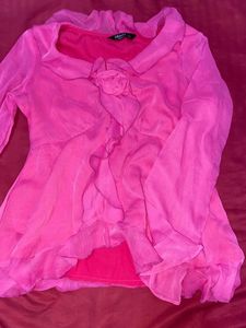 Chic Pink Blouse with Rose Detail
