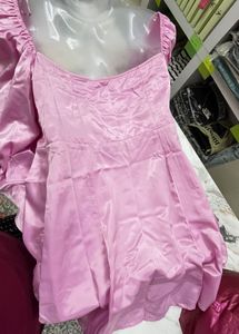 Cute Pink Puff Sleeve Mini Dress