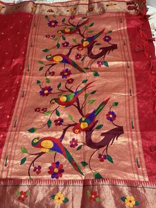 Vibrant Red Saree with Floral Border