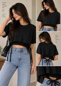 Black Cropped Tie-Back Top
