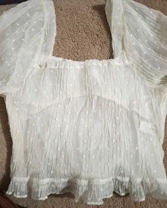 Sheer White Polka Dot Ruffle Top