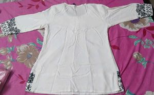 Cream Kurta with Blue Floral Embroidery