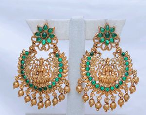 Elegant Gold & Emerald Lakshmi Earrings