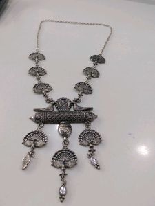 Oxidized Silver Peacock Necklace Set