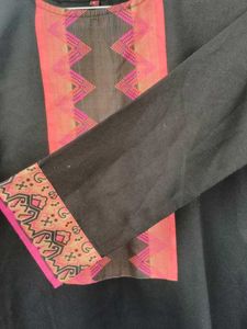 Stylish Black Kurta with Pink Geometric Print
