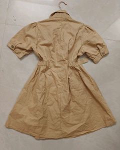 Chic Khaki Button-Up Shirt Dress