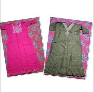 Embroidered Kurtas - Pink & Olive Green
