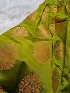 9-12m Kids Silk Lehenga - Green Yeklow