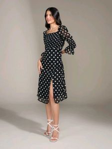 NEW Nykaa Fashion Polka Dot Square Neck Midi Dress