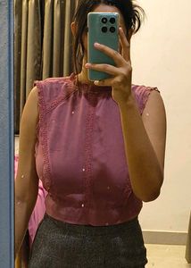 Charming Mauve Embroidered Sleeveless Top